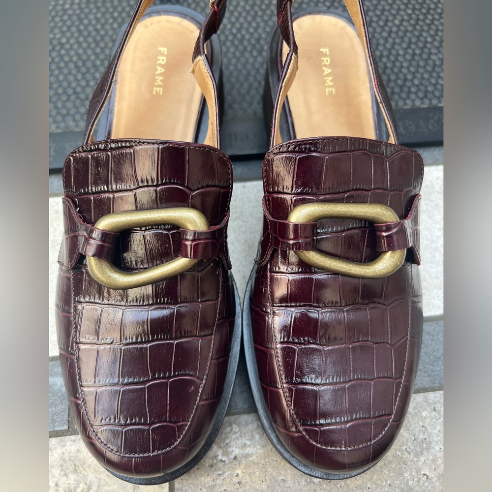 Frame Le Begonia Croc-Embossed Leather Slingback Loafer